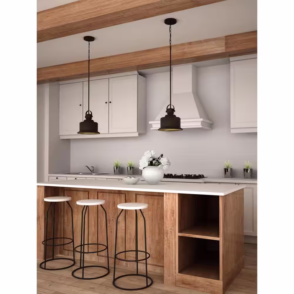 Progress Lighting Callahan Collection 1-Light Antique Bronze Kitchen Island Pendant with Metal Shade