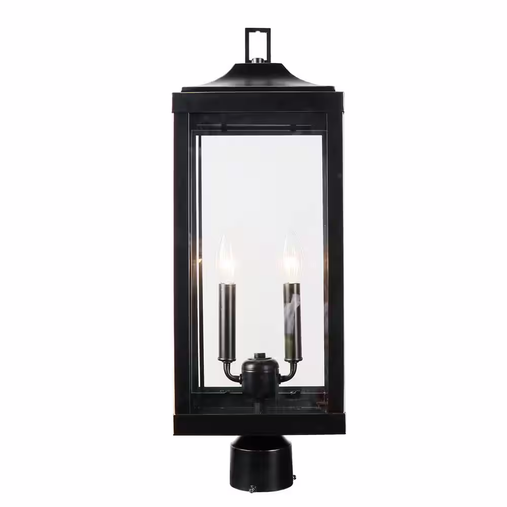 None 23.4 in. 2-Light Imperial Black Outdoor Post Lantern