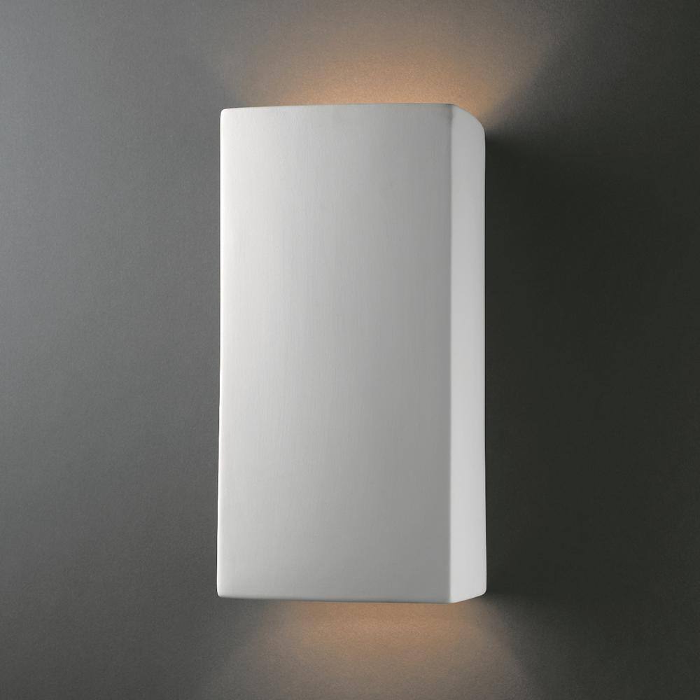 Justice Design Ambiance 2-Light Large ADA Rectangle Bisque Ceramic Wall Sconce