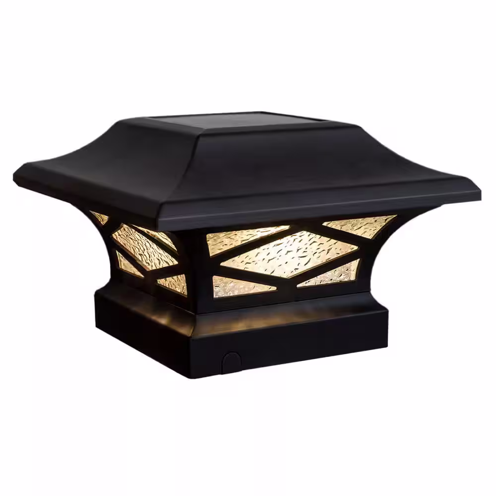 CLASSY CAPS Kingsbridge Solar Black Dual Lighted Outdoor Integrated LED Post Cap (2-Pack)