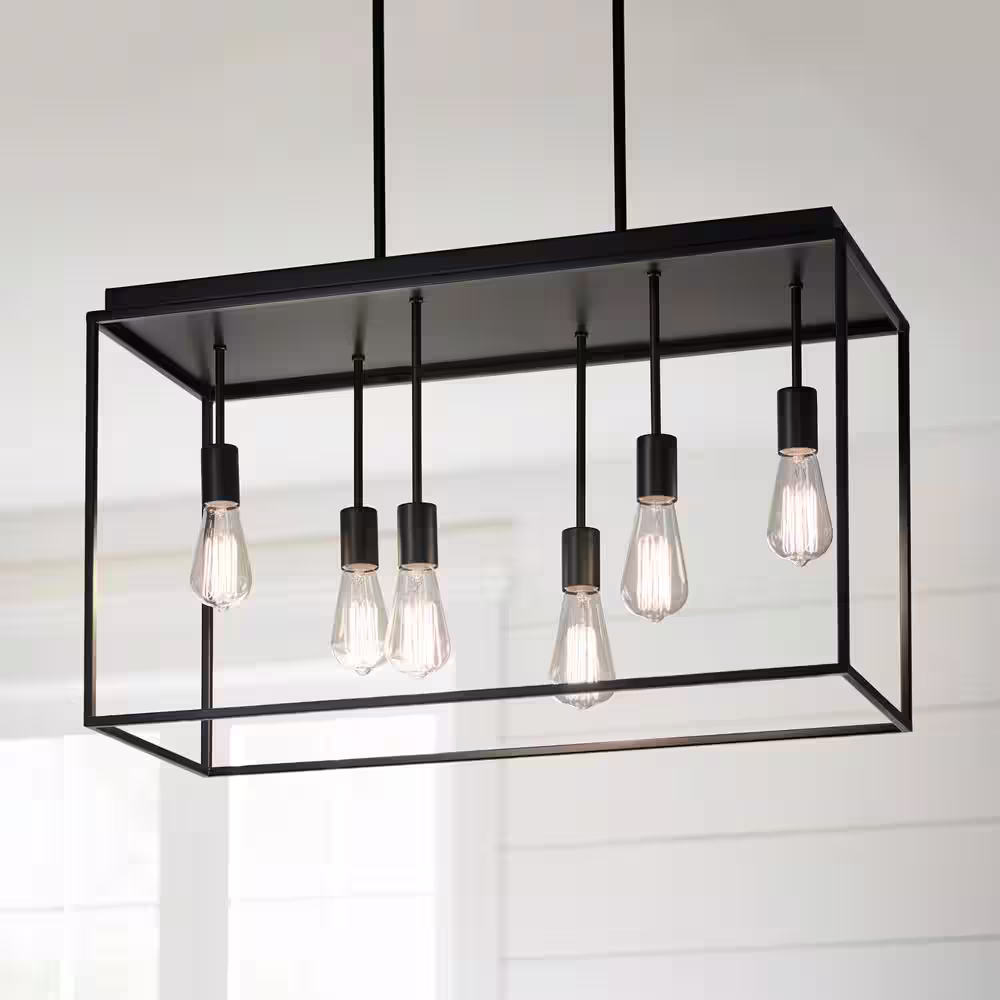 Home Decorators Collection Rollins 6-Light Black Cage Pendant for Kitchen