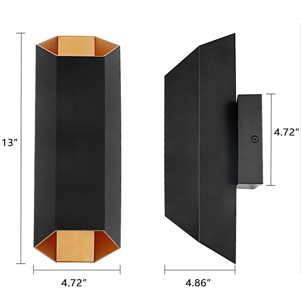 None 13 in. Hexa Bronze Integrated LED Outdoor Up and Down Wall Sconce