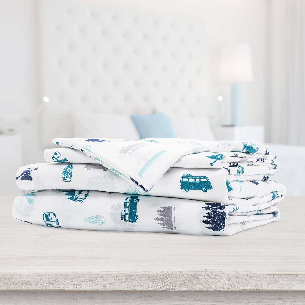 None Safdie & Co. 4-Piece Multi Graphic Polyester Queen Sheet Set