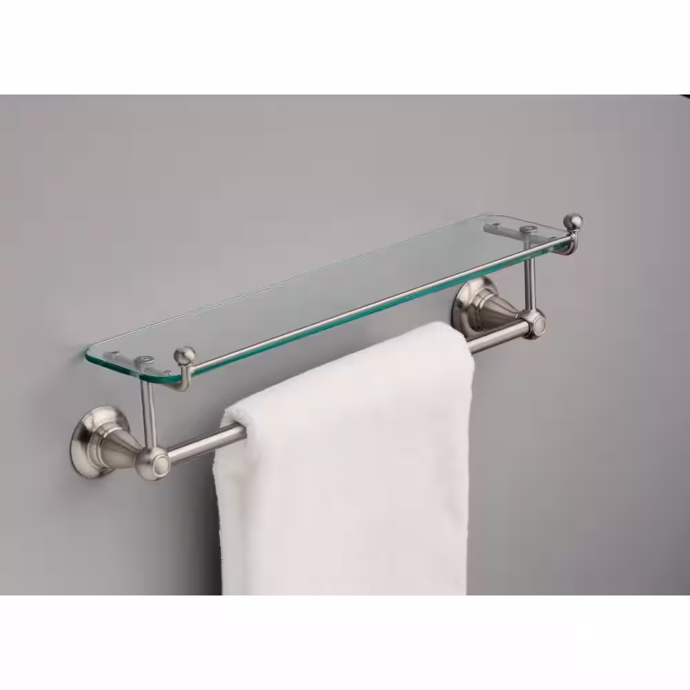 Delta Porter 18 in. Glass Shelf with Towel Bar Bath Hardware Accessory in Brushed Nickel