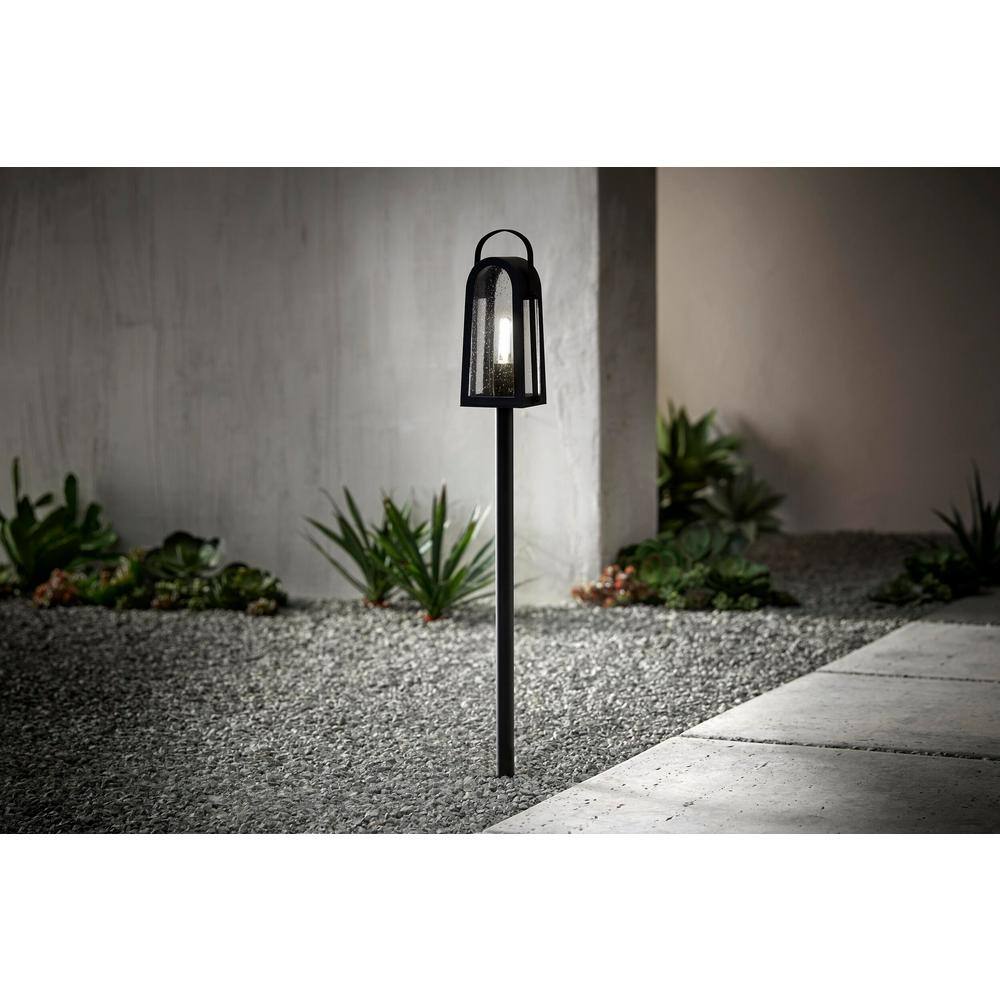 Hampton Bay McIntosh Low Voltage Matte Black LED Outdoor Landscape Path Light with Clear Seedy Glass