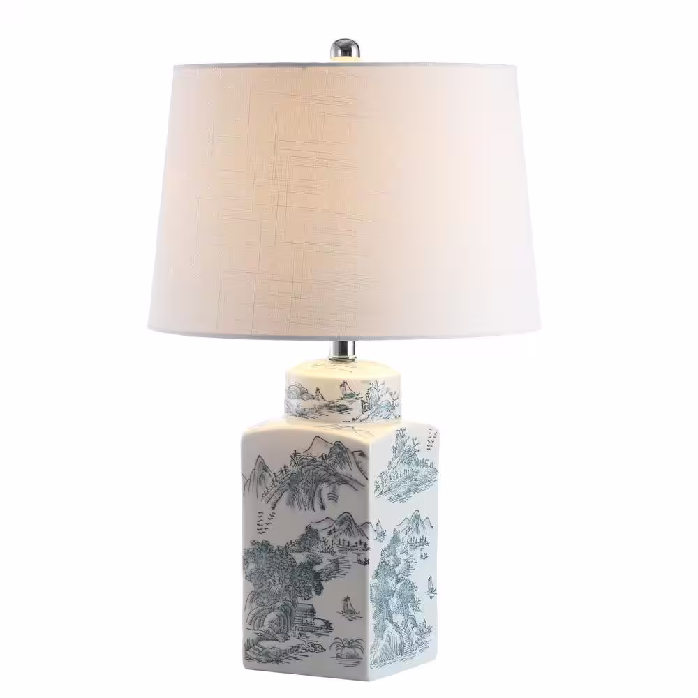 JONATHAN Y Audrey 24.5 in. Blue/White Chinoiserie LED Table Lamp