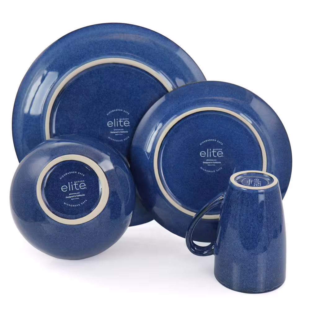 GIBSON ELITE Lisbon 16-Piece Cobalt Round Stoneware Dinnerware Set