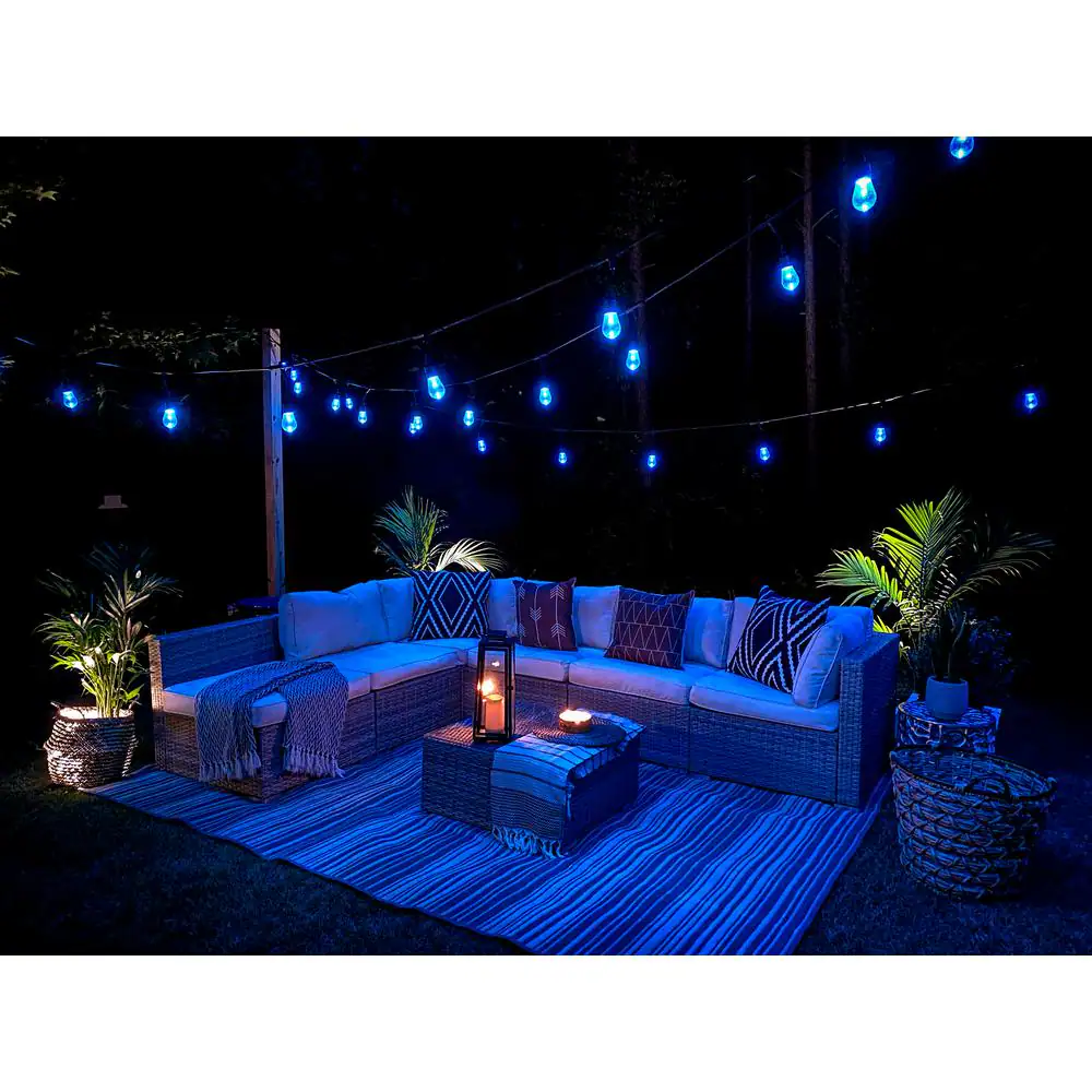 Bulbrite 18 Light 36 ft. Black Indoor/Outdoor Plug-in S14 String Light with Smart bulbs(2 Pack)