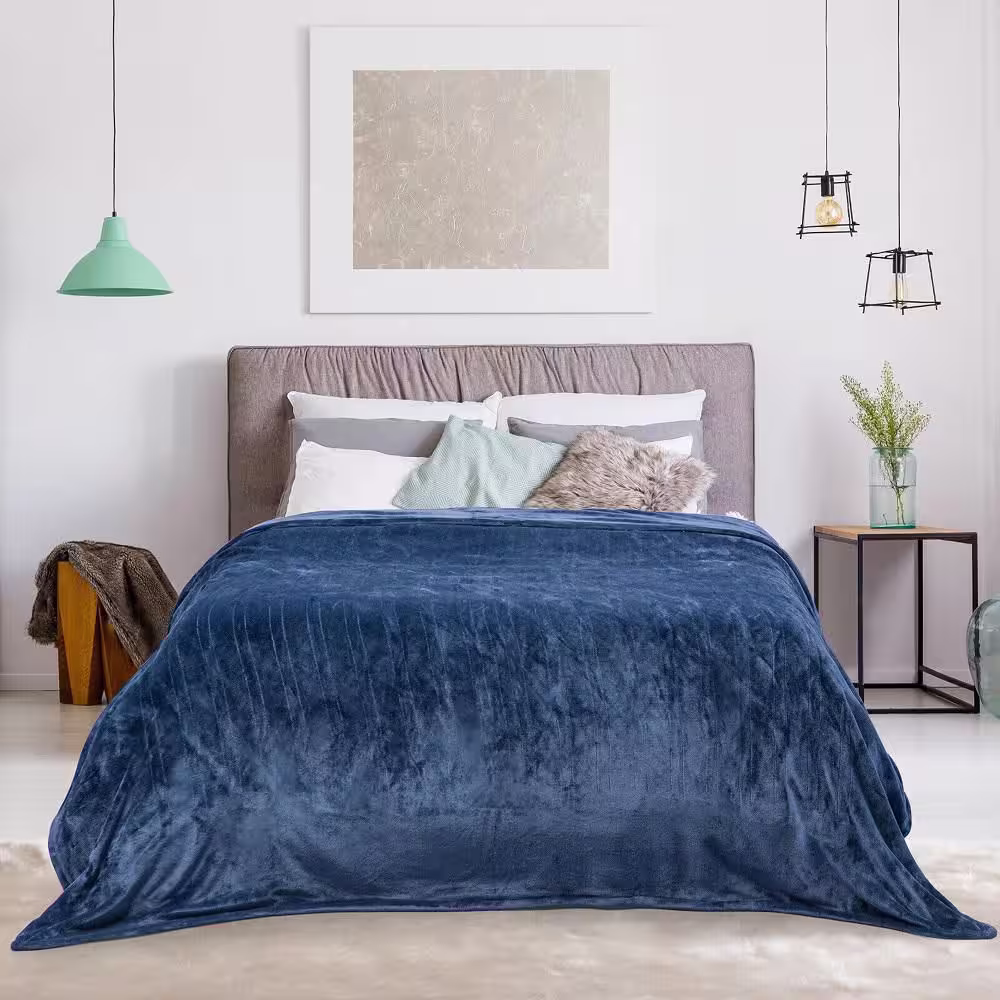 Gymax 62 in. x 84 in. Heated Electric Blanket Timer Blue Twin Size Heated Throw Blanket