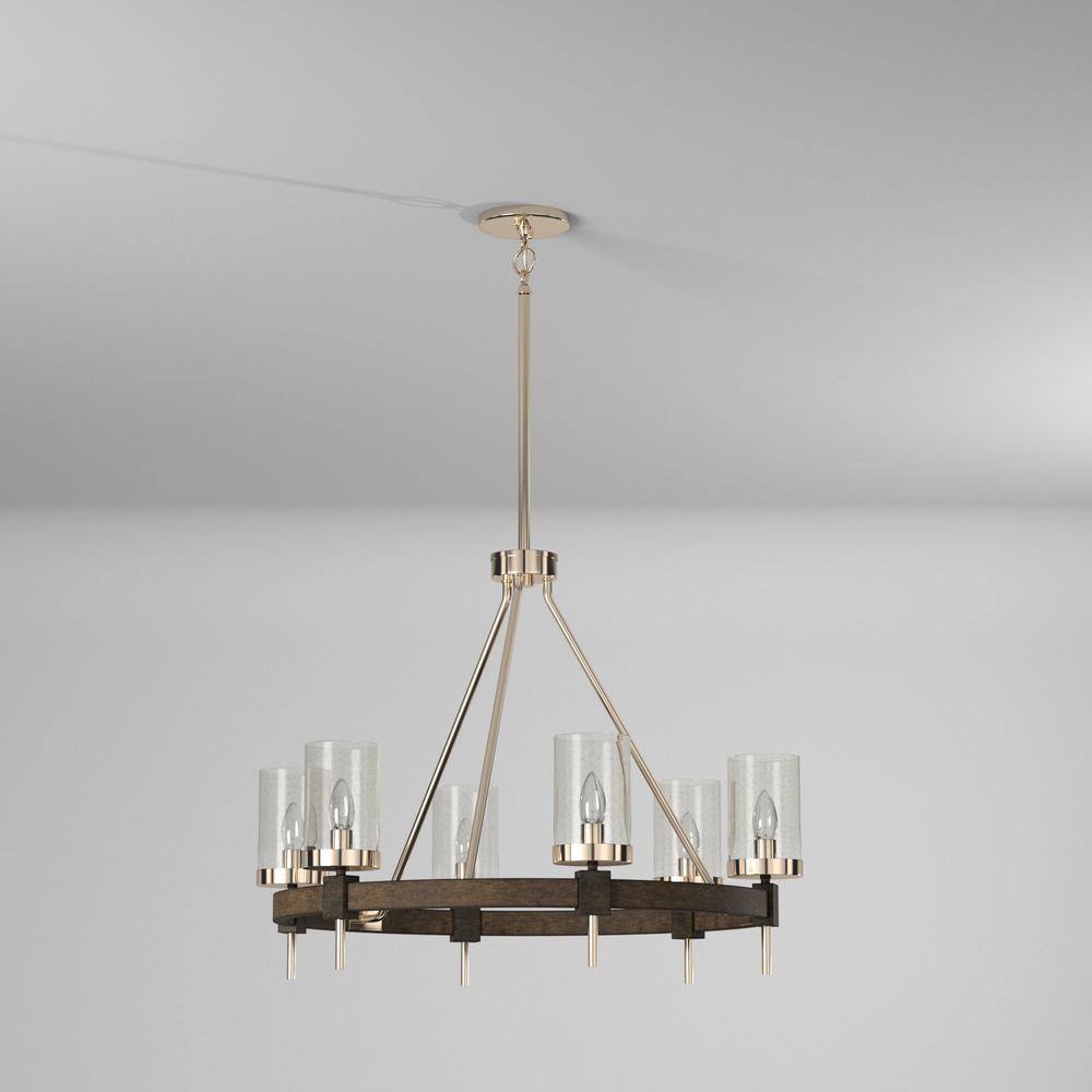 Minka Lavery Bridlewood 6-Light Stone Grey with Brushed Nickel Chandelier with Clear Seedy Glass Shade