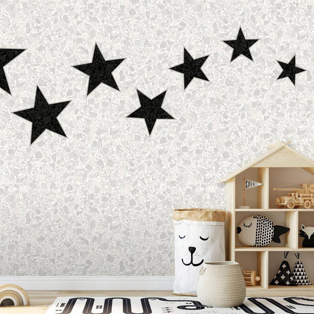 None Dove Grey Terrazzo SymbolsandShapes Stars Black On Wall Mural