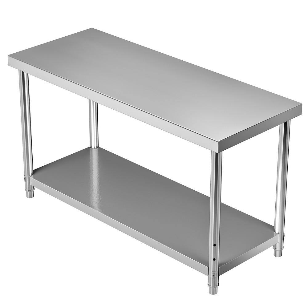 VEVOR Stainless Steel Prep Table 60 x 24 x 34 in. Metal Worktable with Adjustable Undershelf Kitchen Prep Table