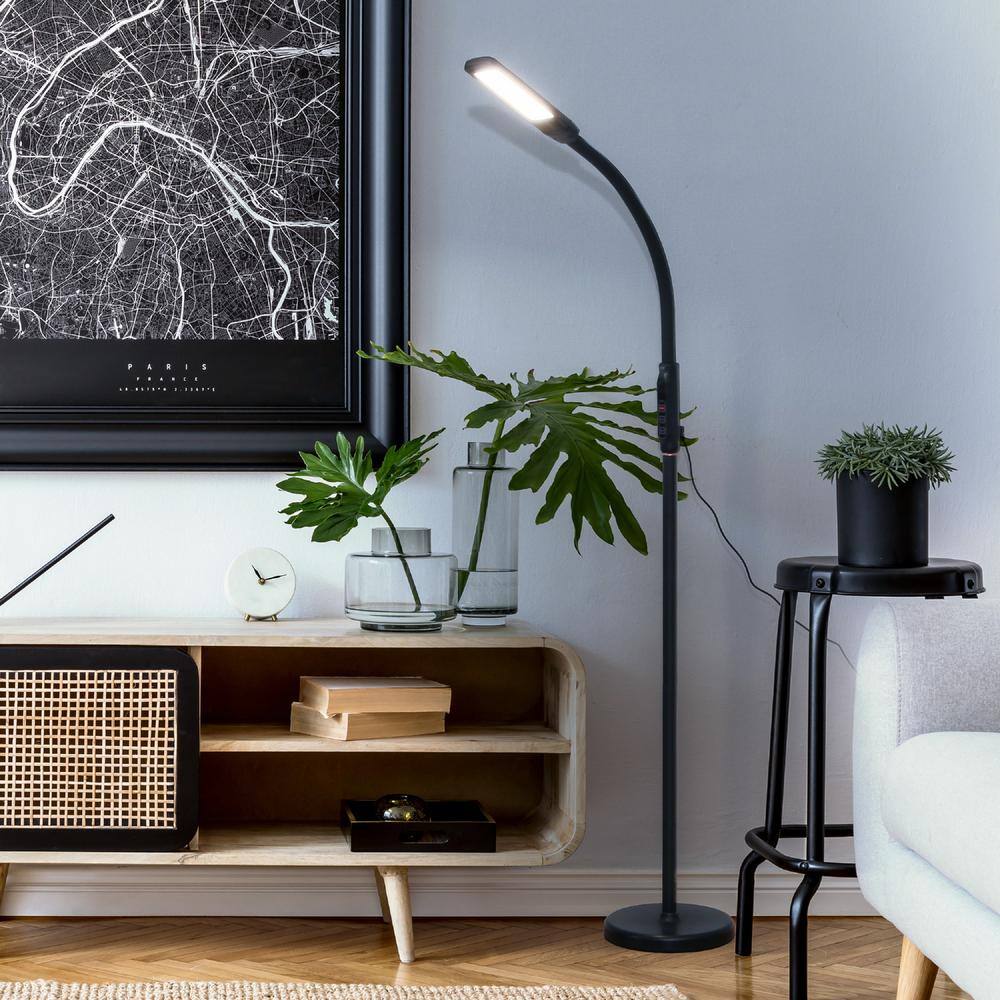 Brightech Vista 3-In-1 68 in. Black Remote Control Bright LED Gooseneck Floor Light