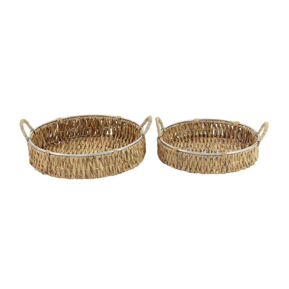Litton Lane Brown Handmade Dried Plant Woven Decorative Tray (Set of 2)