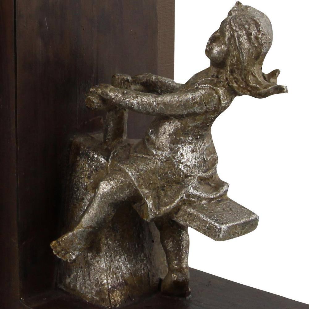 Litton Lane Brown Polystone People Bookends with Swing Set (Set of 2)