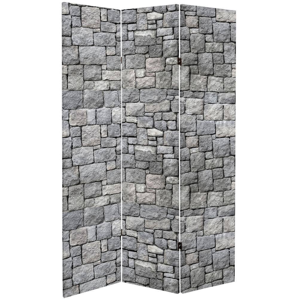 None Medieval Stone 6 ft. Printed 3-Panel Room Divider