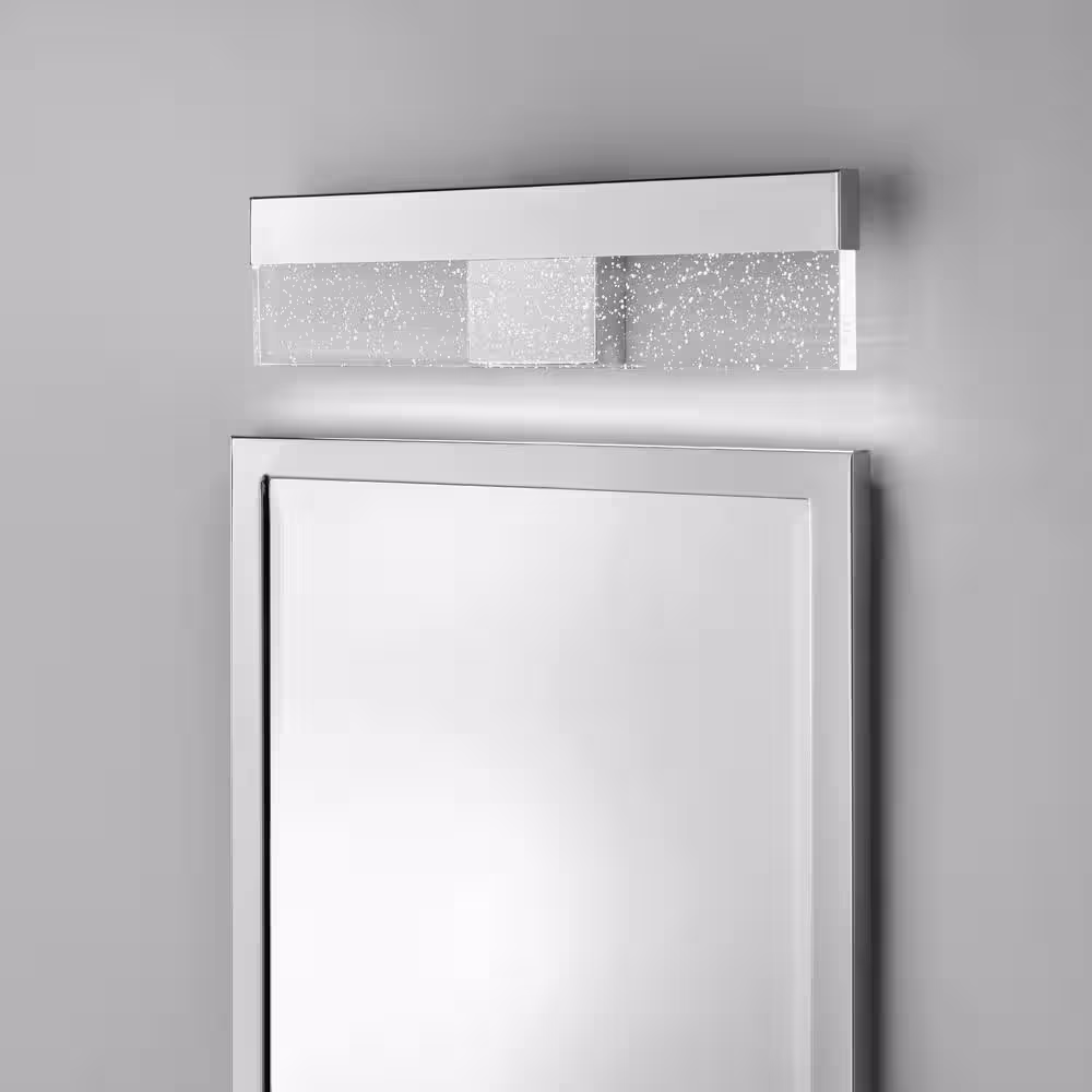 Hampton Bay Havelock 22.7 in. 1-Light Chrome Integrated LED Bathroom Vanity Light Bar with Clear Seedy Glass