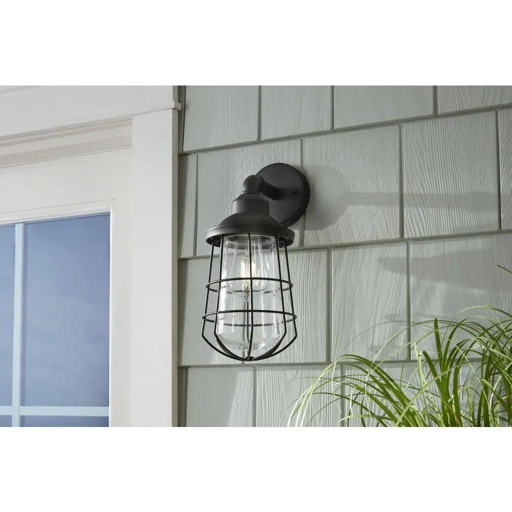 None 1-Light Black Hardwired Outdoor Nautical Wall Lantern Sconce Light