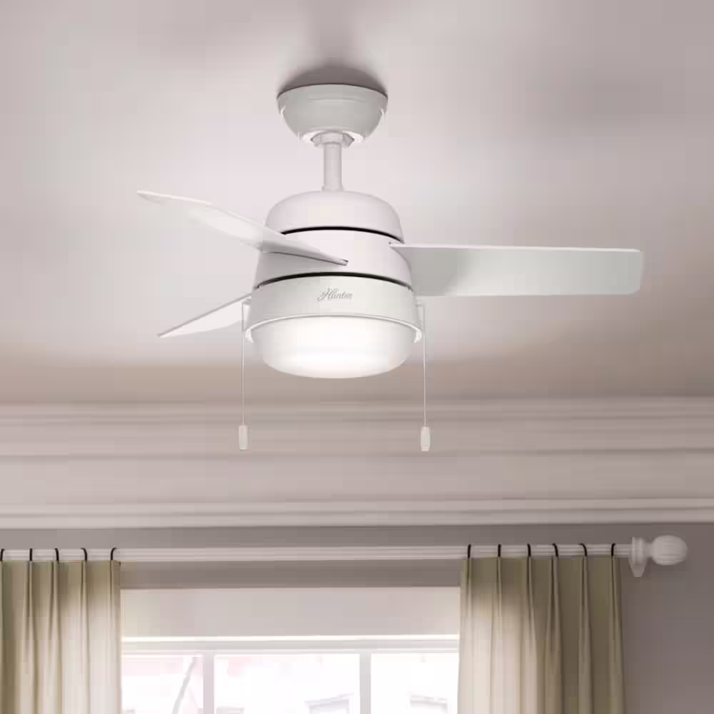 Hunter Aker 36 in. LED Indoor Fresh White Ceiling Fan with Light