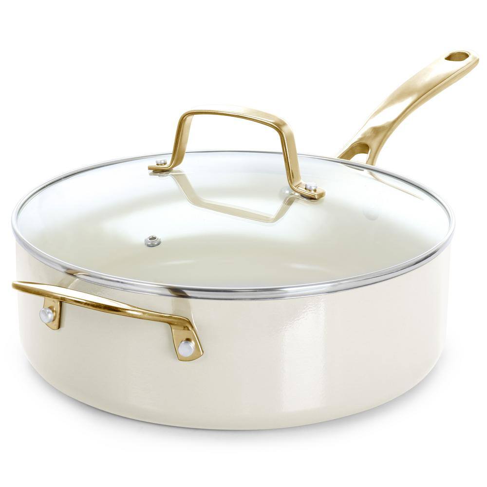 None Lockton Premium 10-Piece Enameled Heavy Gauge Aluminum Ceramic Nonstick Cookware Set in Linen