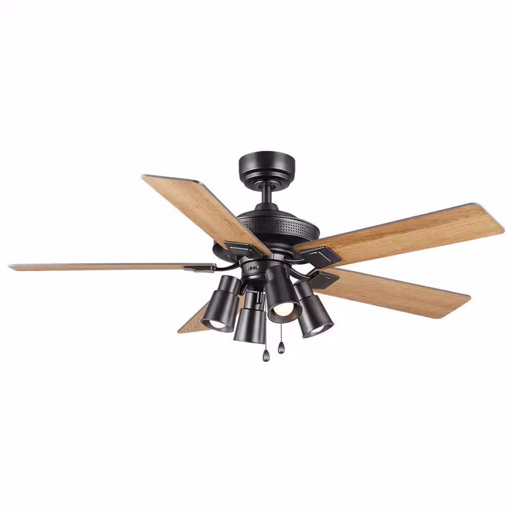 Home Decorators Collection 52 in. Matteo Indoor Matte Black LED Ceiling Fan with Light Kit