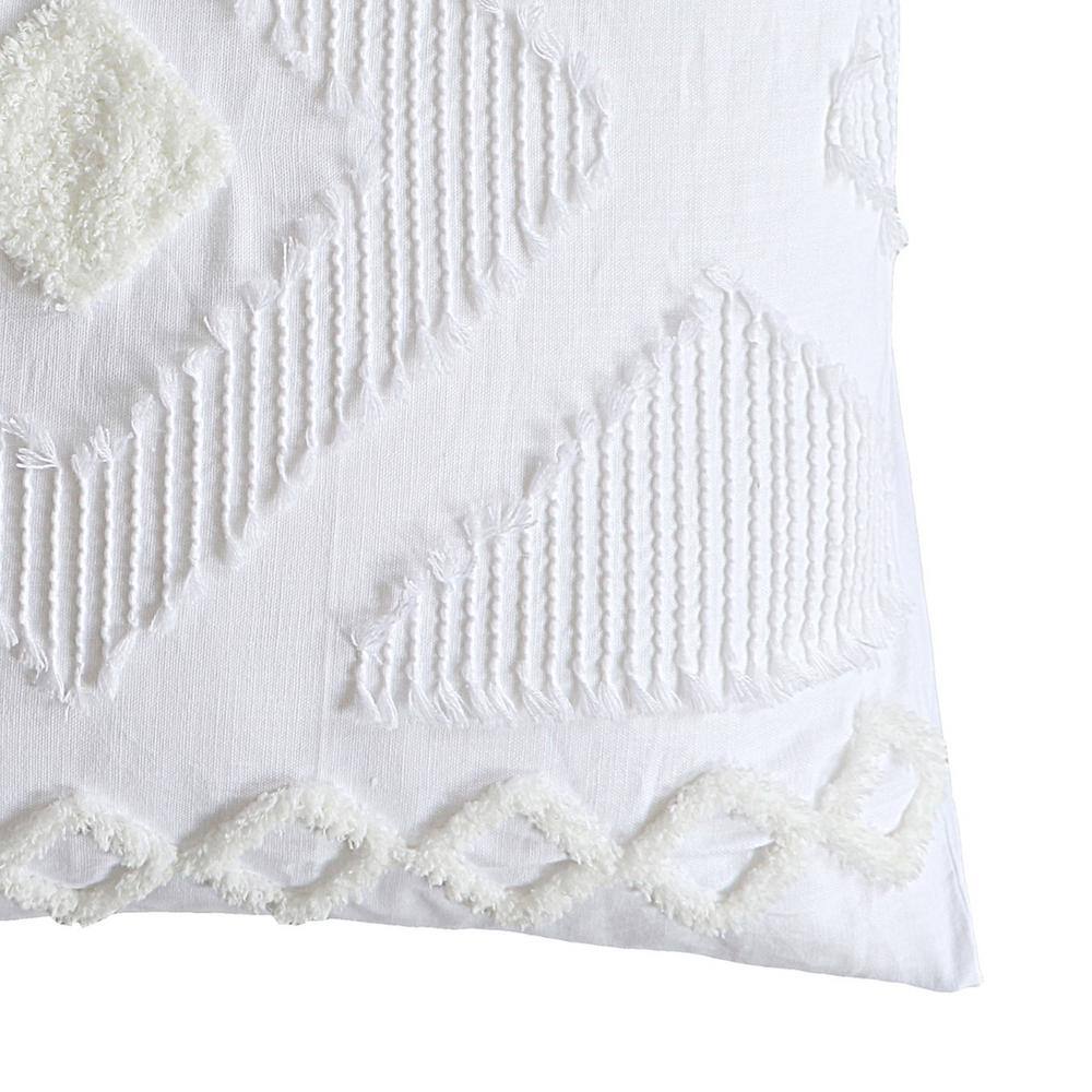 None Harleson White, Cream Geometric Tufted Frayed Linen Front/Cotton Back Euro Sham