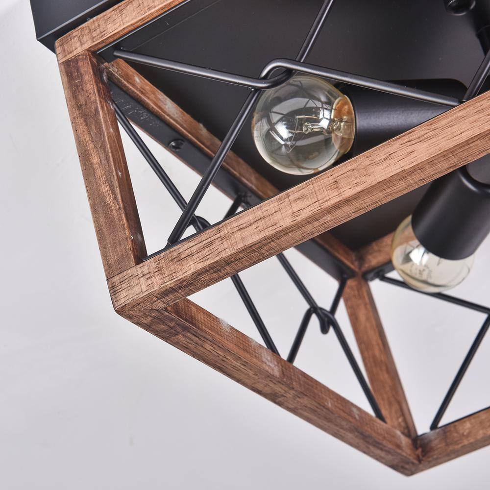 aiwen 12.6 in. 4-Light Farmhouse Rustic Square Wooden Flush Mount Ceiling