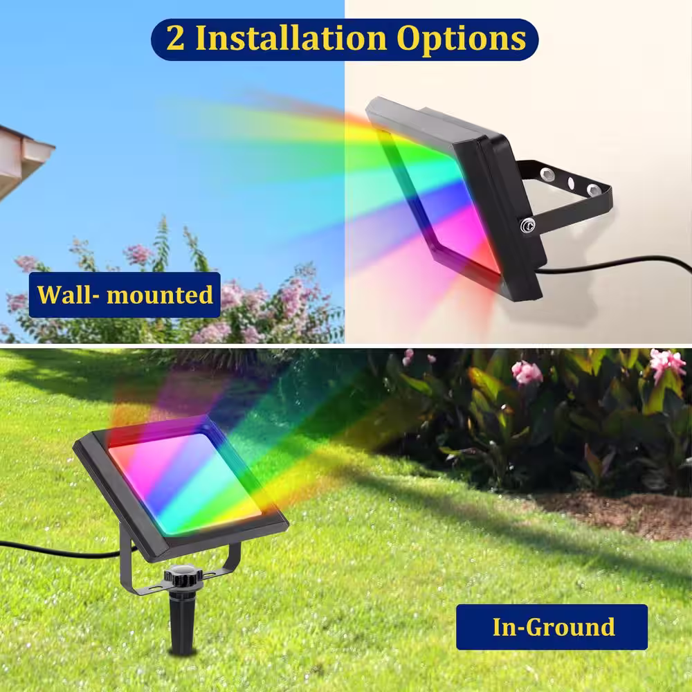 None Black Plug-In Integrated LED Landscape Flood Light Outdoor Flood Light RGB Color Changing (4-Pack)
