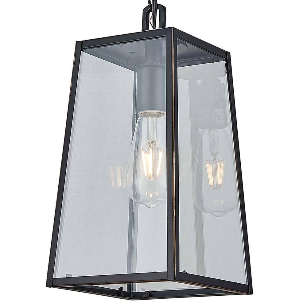 None 1-Light Imperial Black Outdoor Pendant Light with Clear Tempered Glass Shade