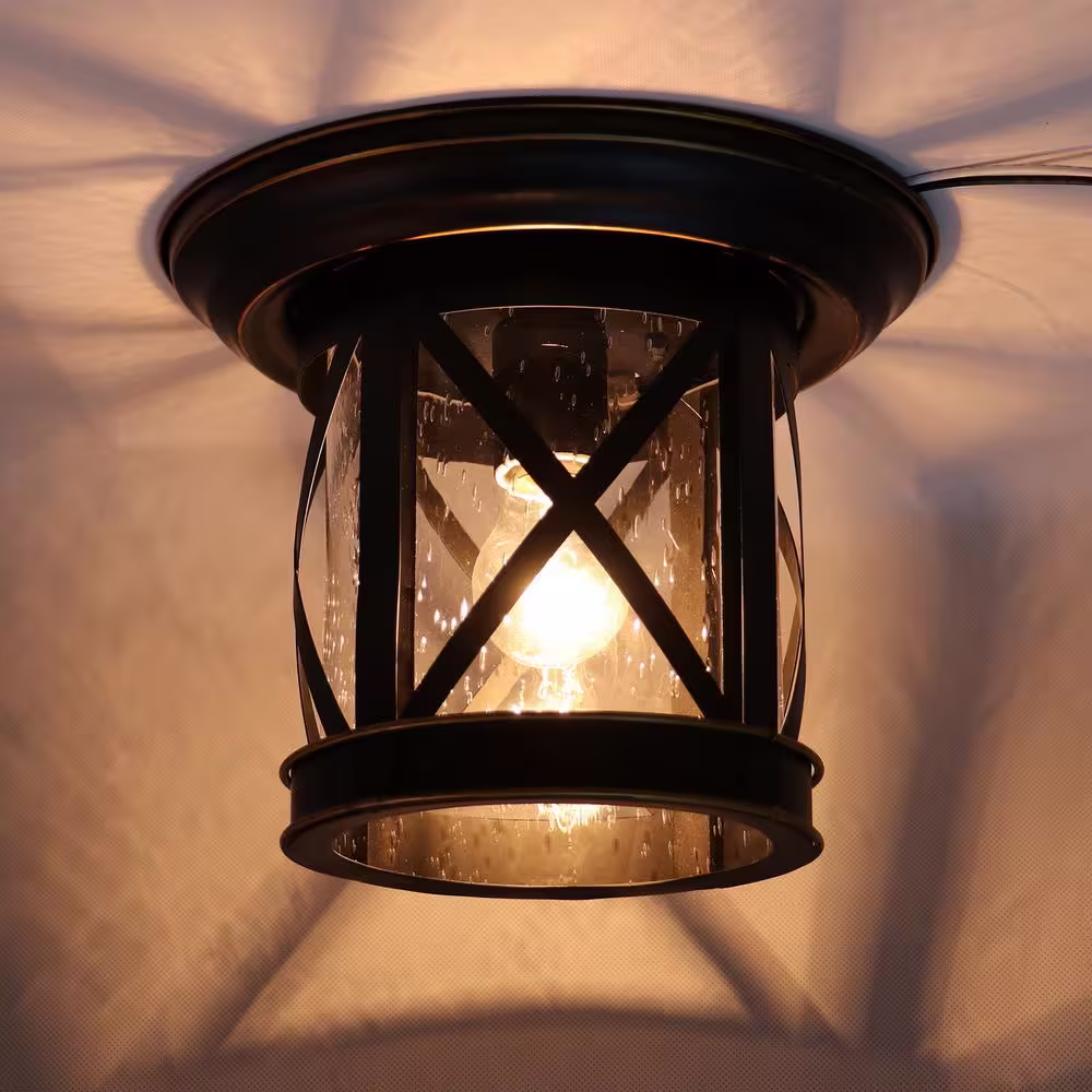 None Imperial Black 1 Light Outdoor Ceiling Mounted Flush Mount Light