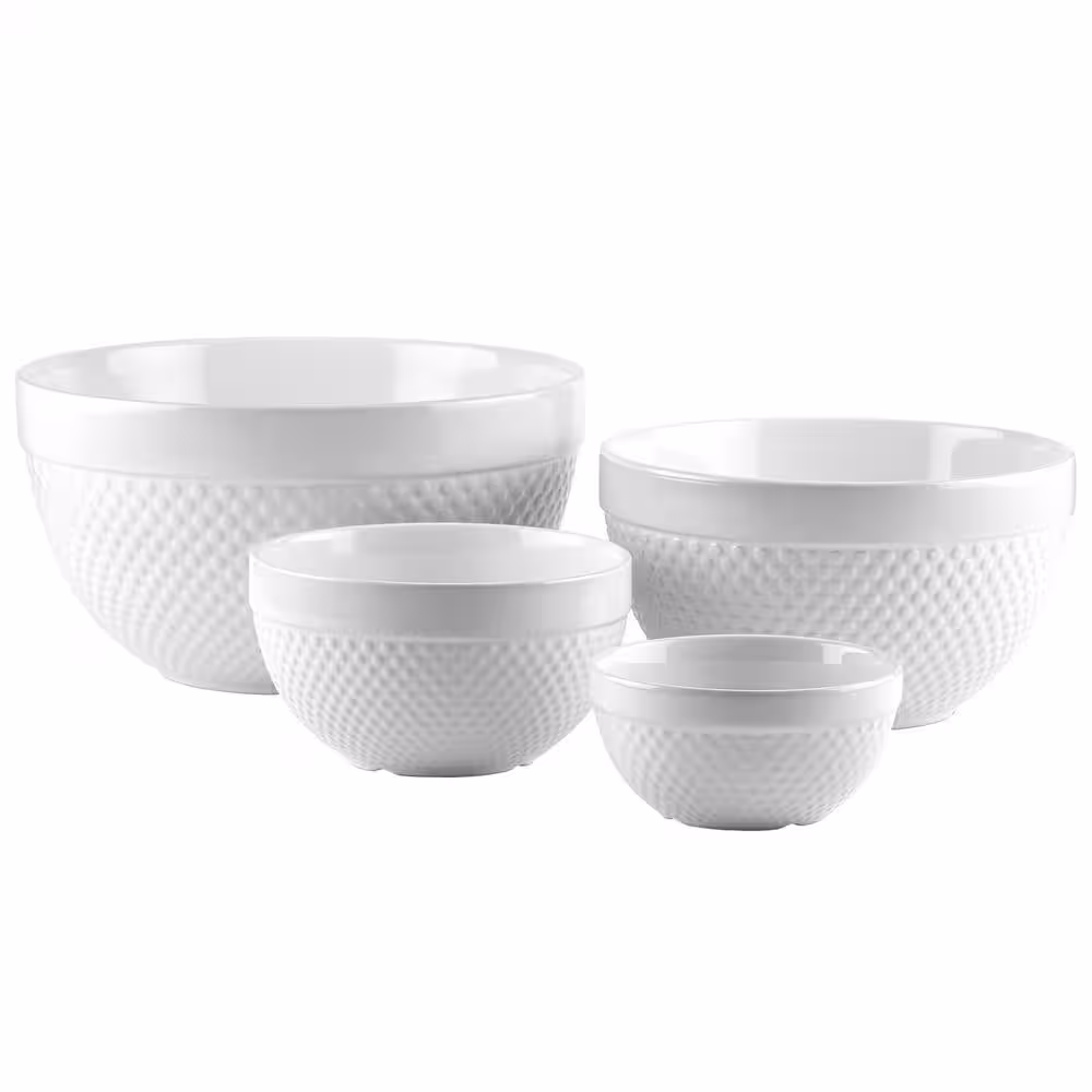 Tabletops Gallery 4-Piece Mixing Bowls Hobnail White