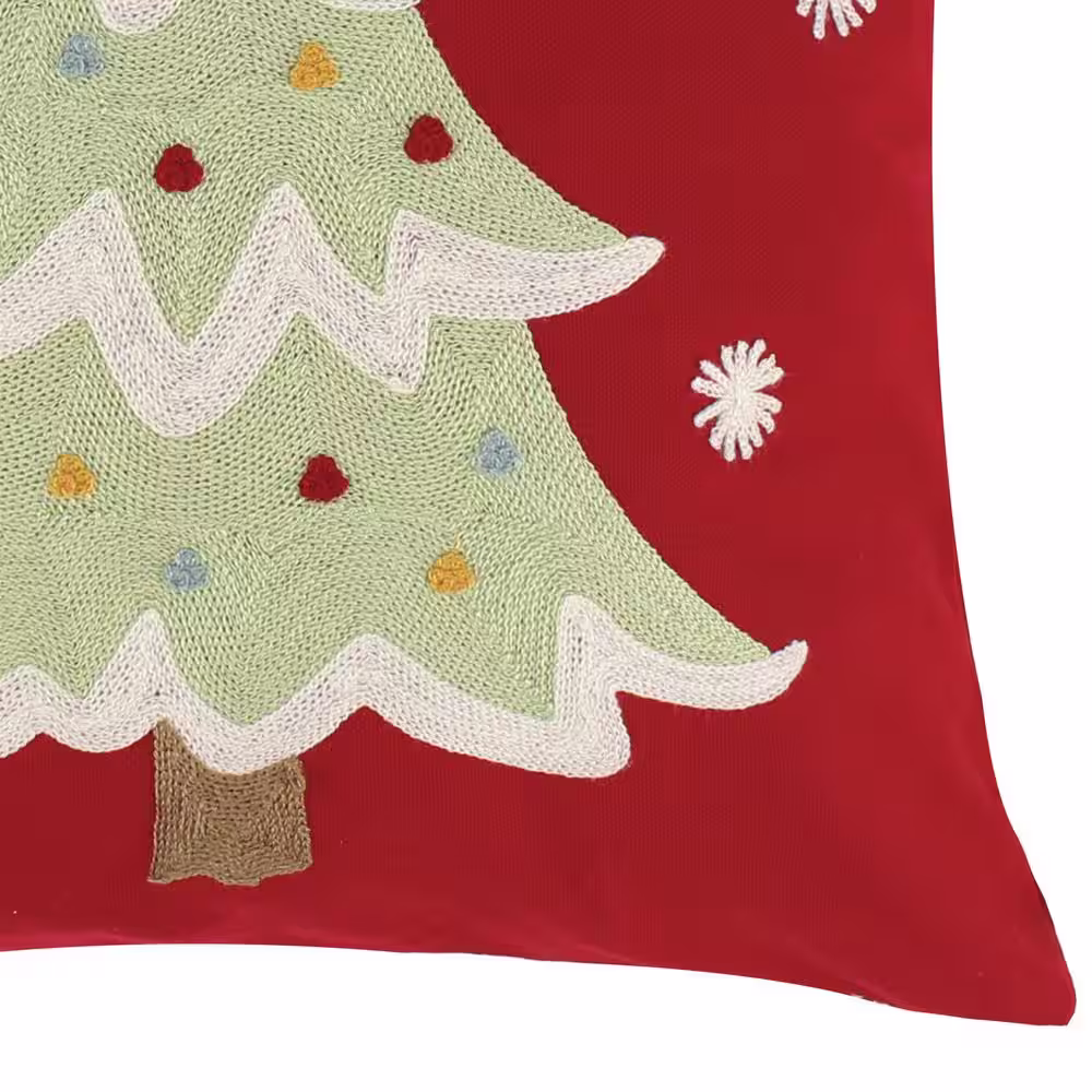 None Comet and Cupid Multi-Color Embroidered Christmas Tree 18 in. x 18 in. Throw Pillow