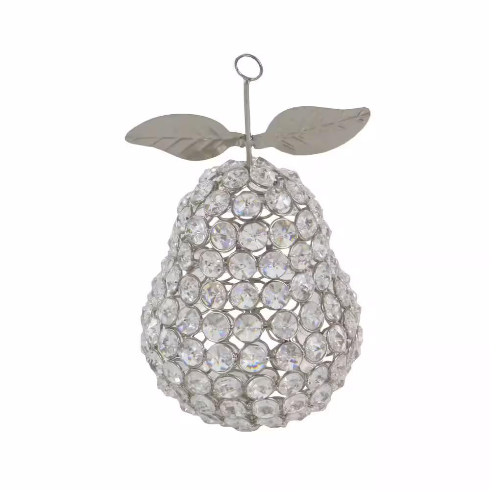 Litton Lane Silver Metal Decorative Fruit Sculpture with Crystal Embellishments (Set of 2)