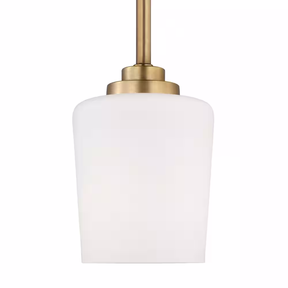 Generation Lighting Windom 1-Light Satin Brass Mini Island Hanging Pendant Light with Alabaster Glass Shade