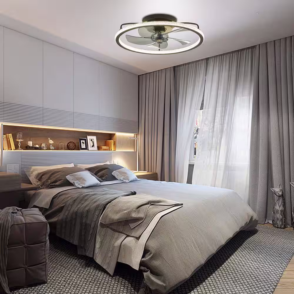None 20'' Ceiling Fans with Lights and Remote, Low Profile Flush Mount Small Ceiling Fan for Bedroom