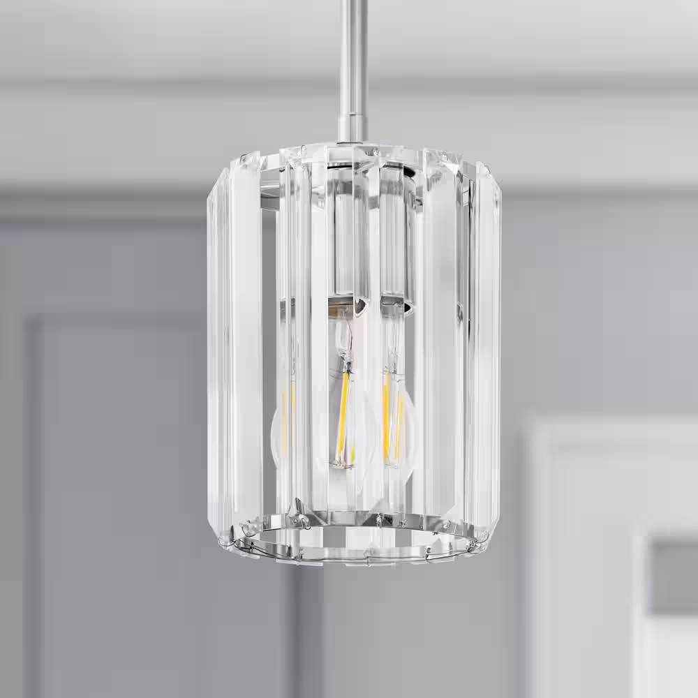 None Emerald Cut Crystal Cylinder Pendant Shade