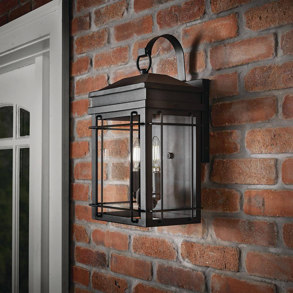 Monteaux Lighting Bel Air Collection 2-Light Black Outdoor Hardwired Wall Lantern Sconce with Clear Glass
