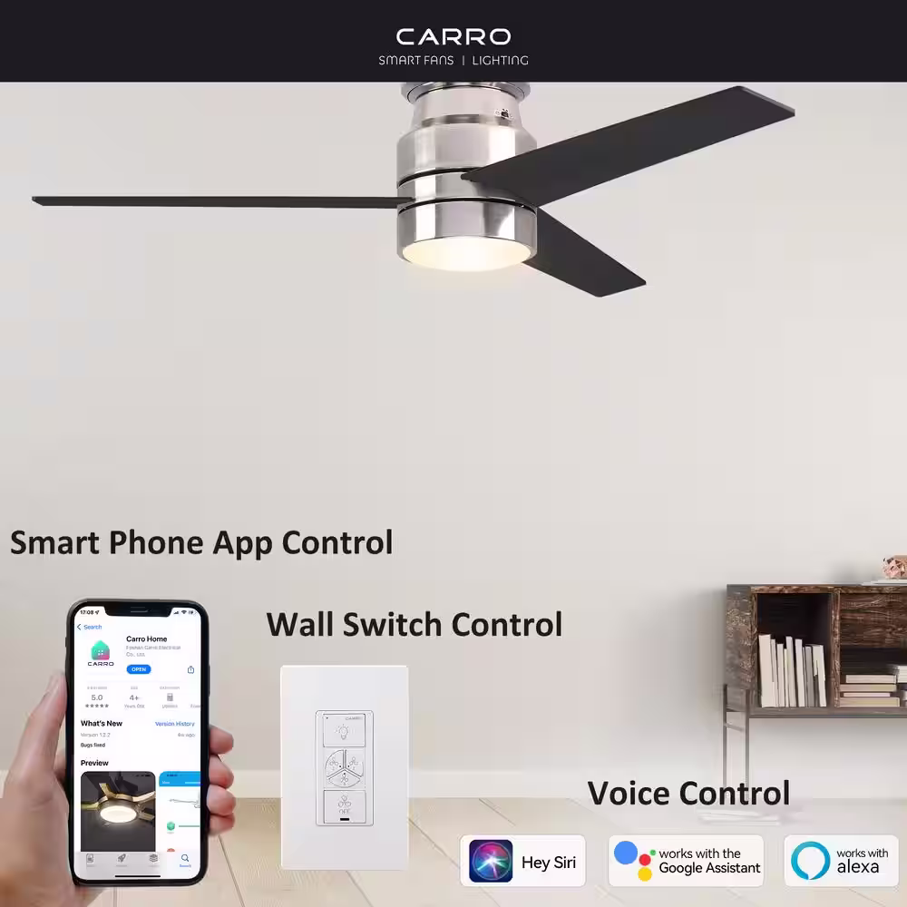CARRO Ranger 52 in. Integrated LED Indoor Silver Smart Ceiling Fan with Light Kit and Wall Control, Works w/Alexa/Google Home