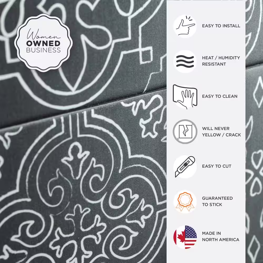 smart tiles Vintage Vinci Black 9 in. x 9 in. Vinyl Peel and Stick Tile (2.22 sq. ft. / 4 pack)