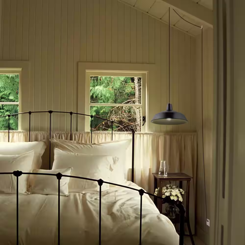 Globe Electric Barnyard 1-Light 16 in. Industrial Warehouse Matte Black Plug-In Pendant