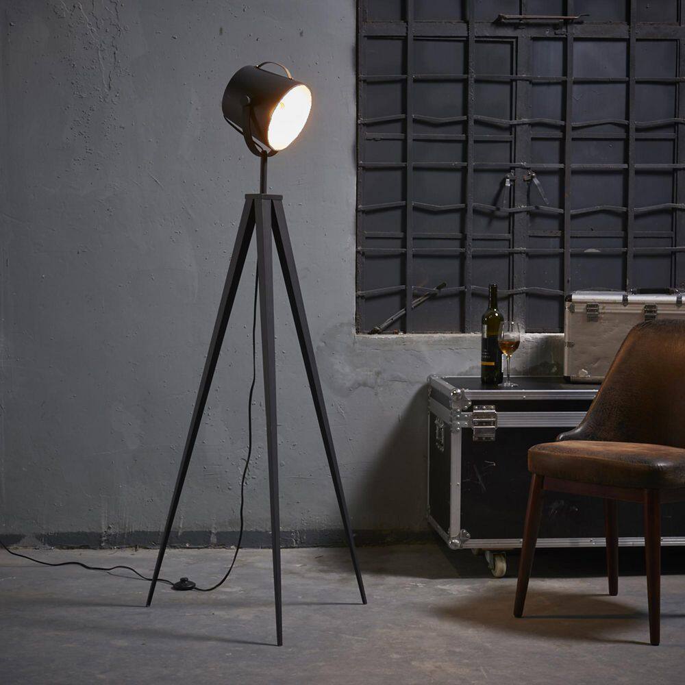 Teamson Home Artiste Tripod Floor Lamp with Shade - Black and Gold Finish
