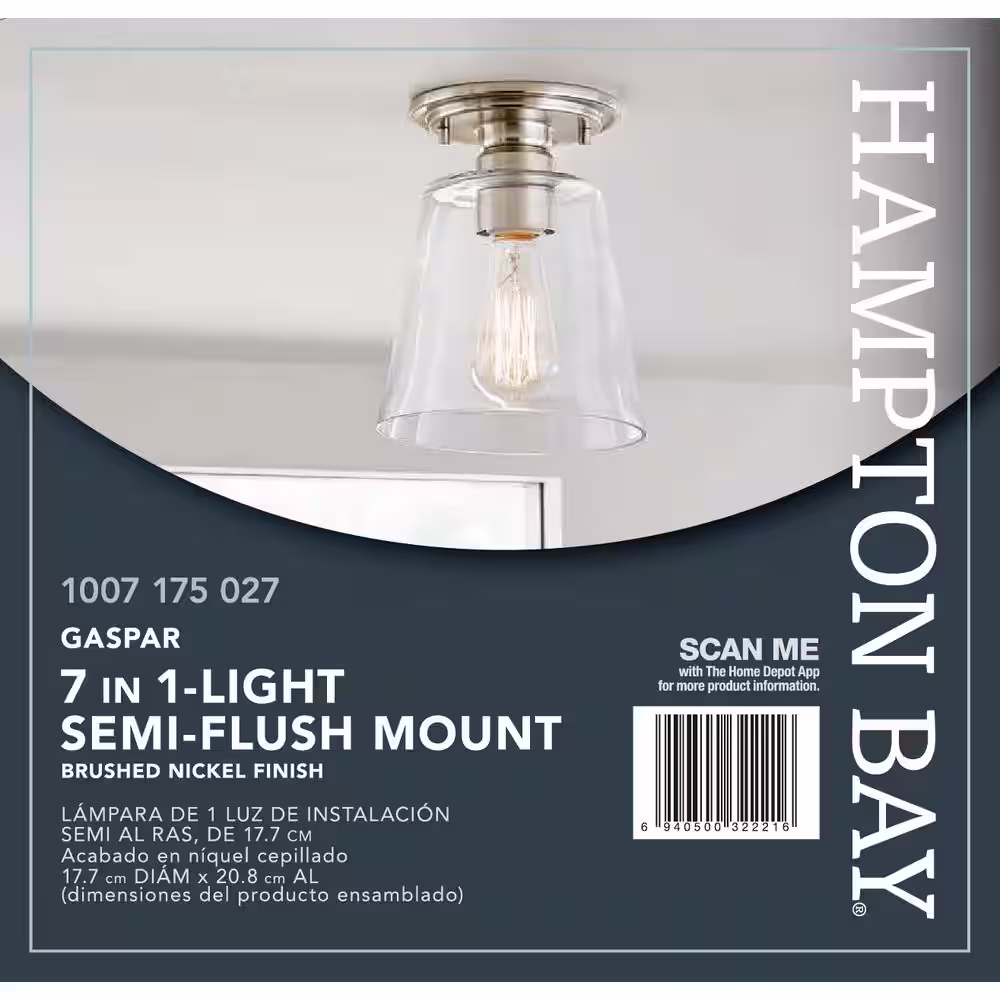 Hampton Bay Gaspar 7 in. Brushed Nickel Flush Mount Clear Glass