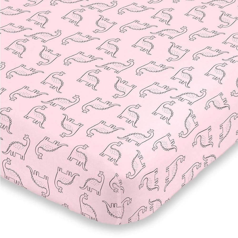 CARTER'S Pink Dinosaur Princess Super Soft Fitted Polyester Crib Sheet
