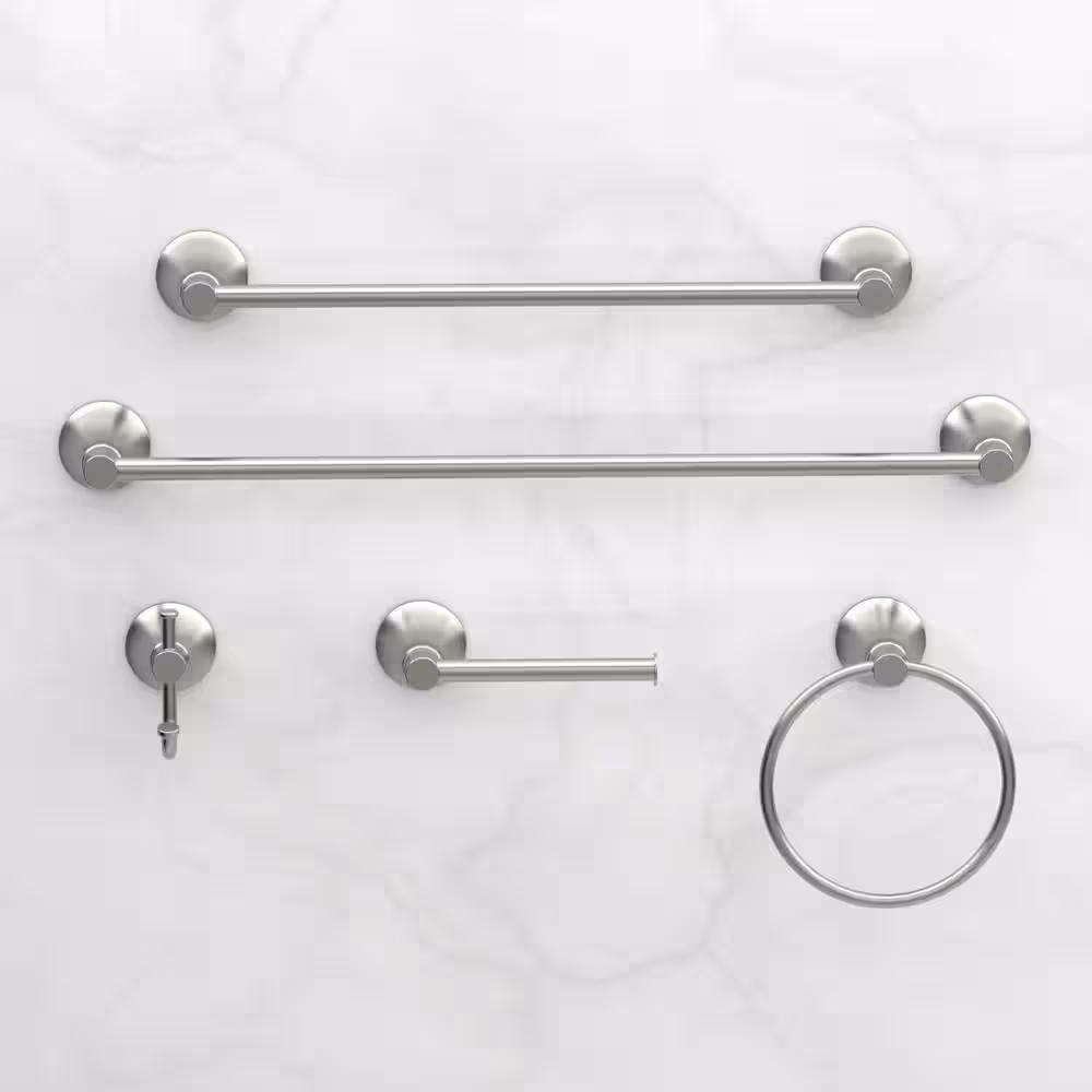 Glacier Bay Sadira 3-Piece Bath Hardware Set with Towel Bar Towel Ring and Toilet Paper Holder in Brushed Nickel