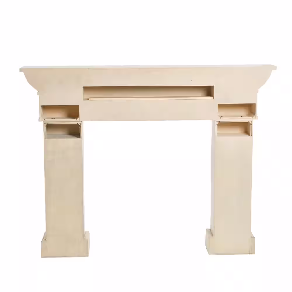 Storied Home 65 in. L x 49-1/2 in. H Monolith Mantel, Distressed Cream