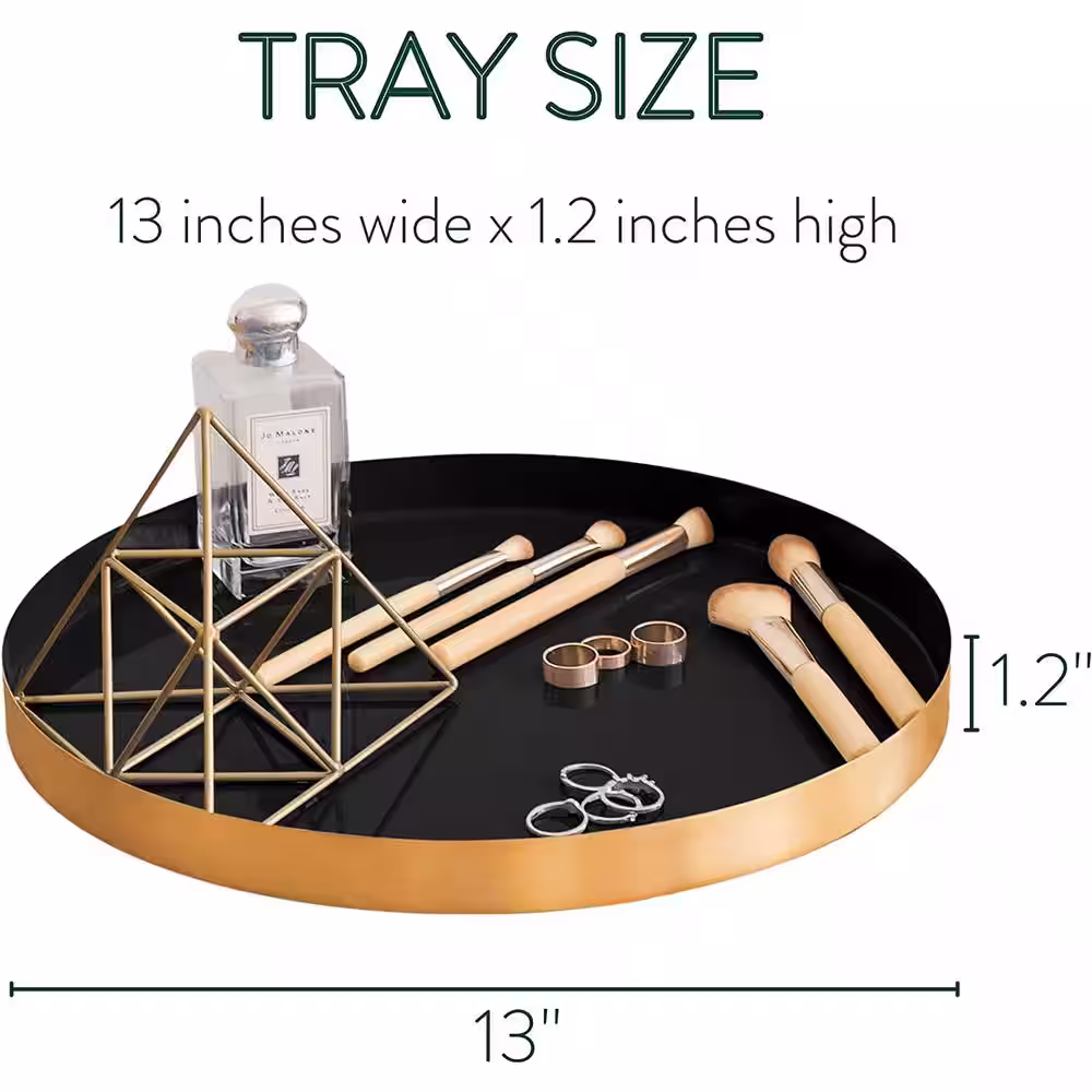 None Round Decorative Enamel Gold Metal Tray