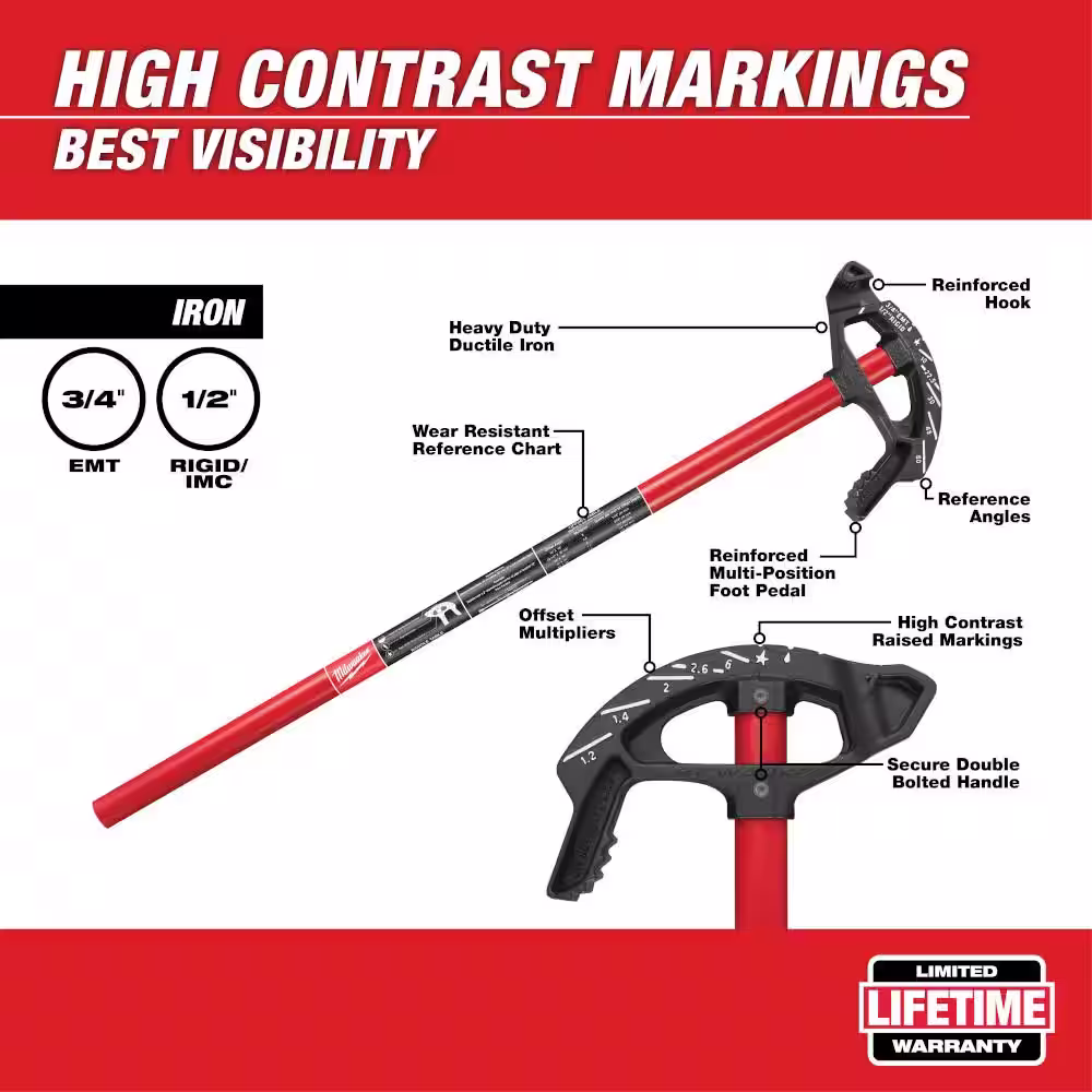 Milwaukee 3/4 in. Iron Conduit Bender and Handle with 100 ft. Polyester Fish Tape with Non-Conductive Tip