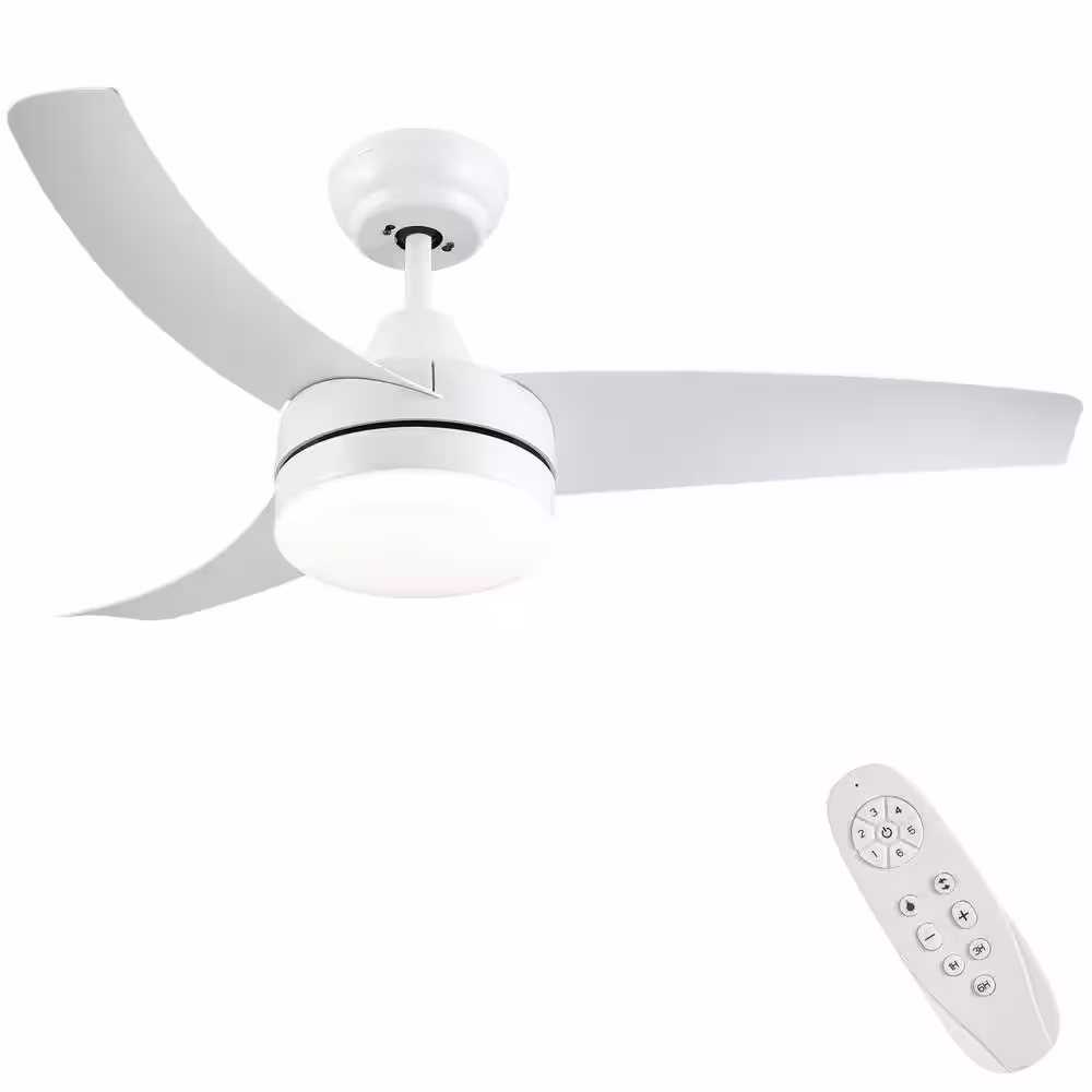 YUHAO Modern 42 in. Integrated LED Propeller Ceiling Fan in White with Remote Control