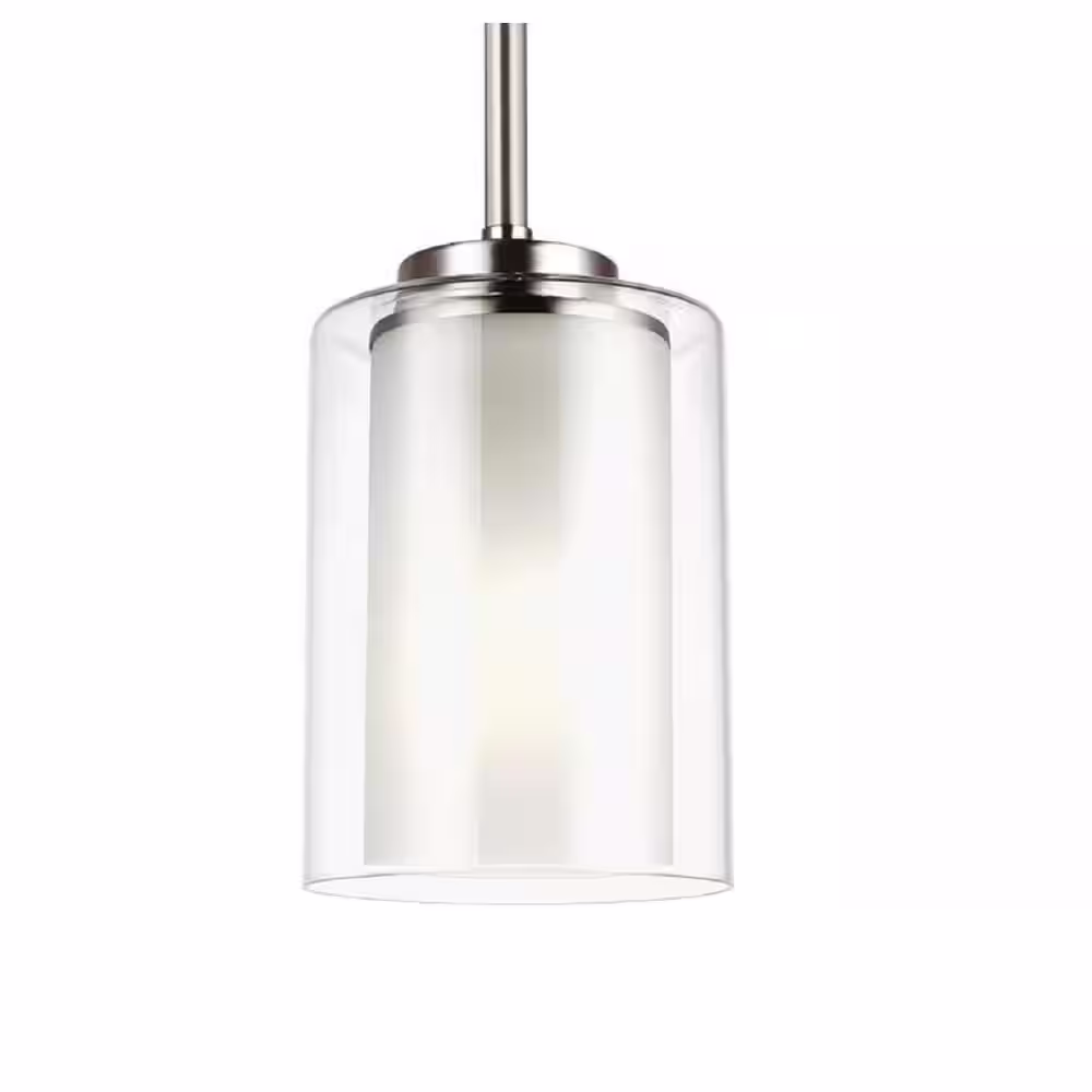 Generation Lighting Elmwood Park 1-Light Brushed Nickel Hanging Mini Pendant with Satin Etched Glass Shade