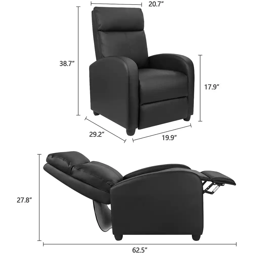 LACOO Black Massage Recliner PU Leather Faux Leather Home Theater Recliner with Padded Seat and Massage Backrest